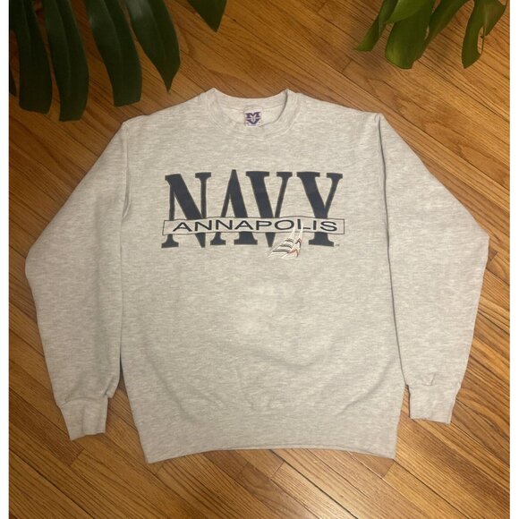 Vintage 90s Medium Navy Annapolis Academy MV Sport Crewneck Sweatshirt USA - Picture 1 of 8